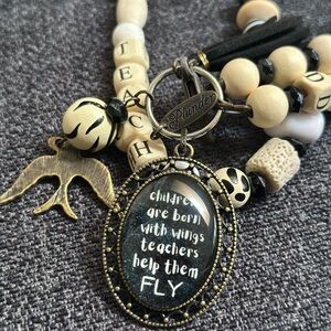 Plunder Black and Cream Teacher Inspirational Beaded Key Charm
